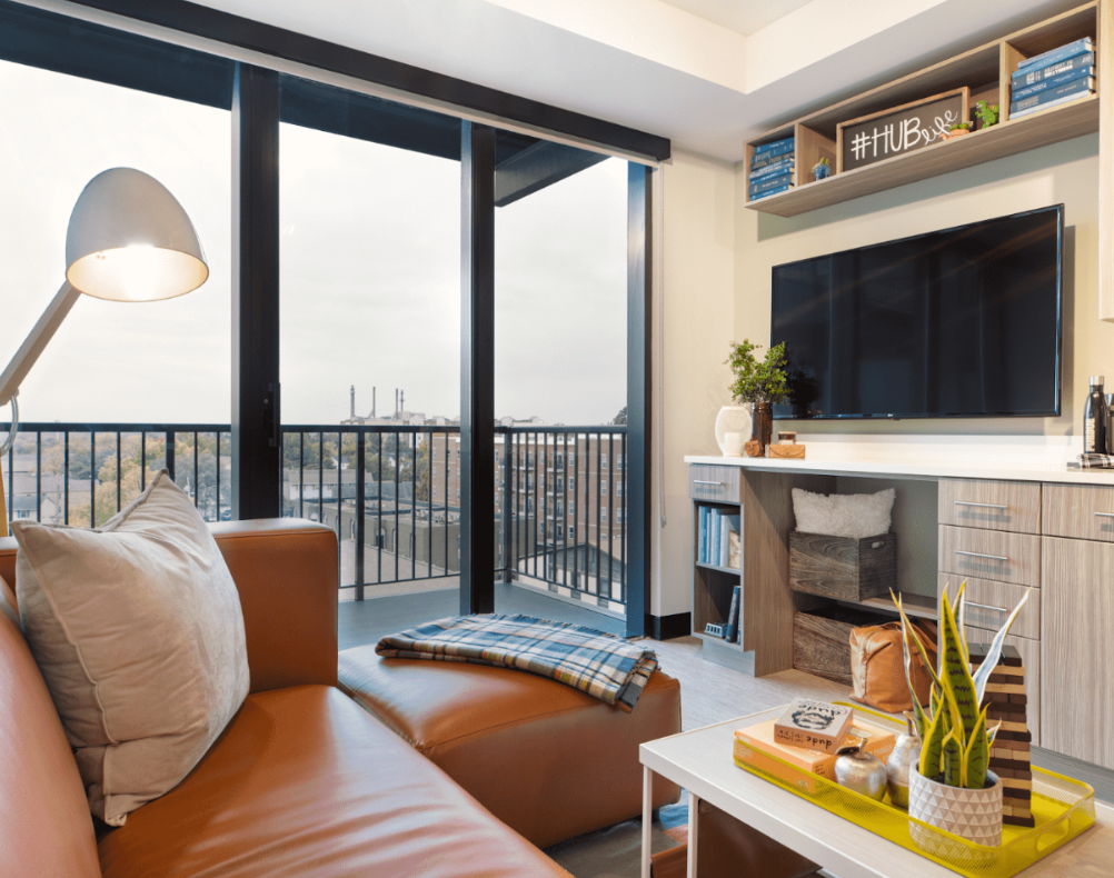 Model living room at Hub State Street.