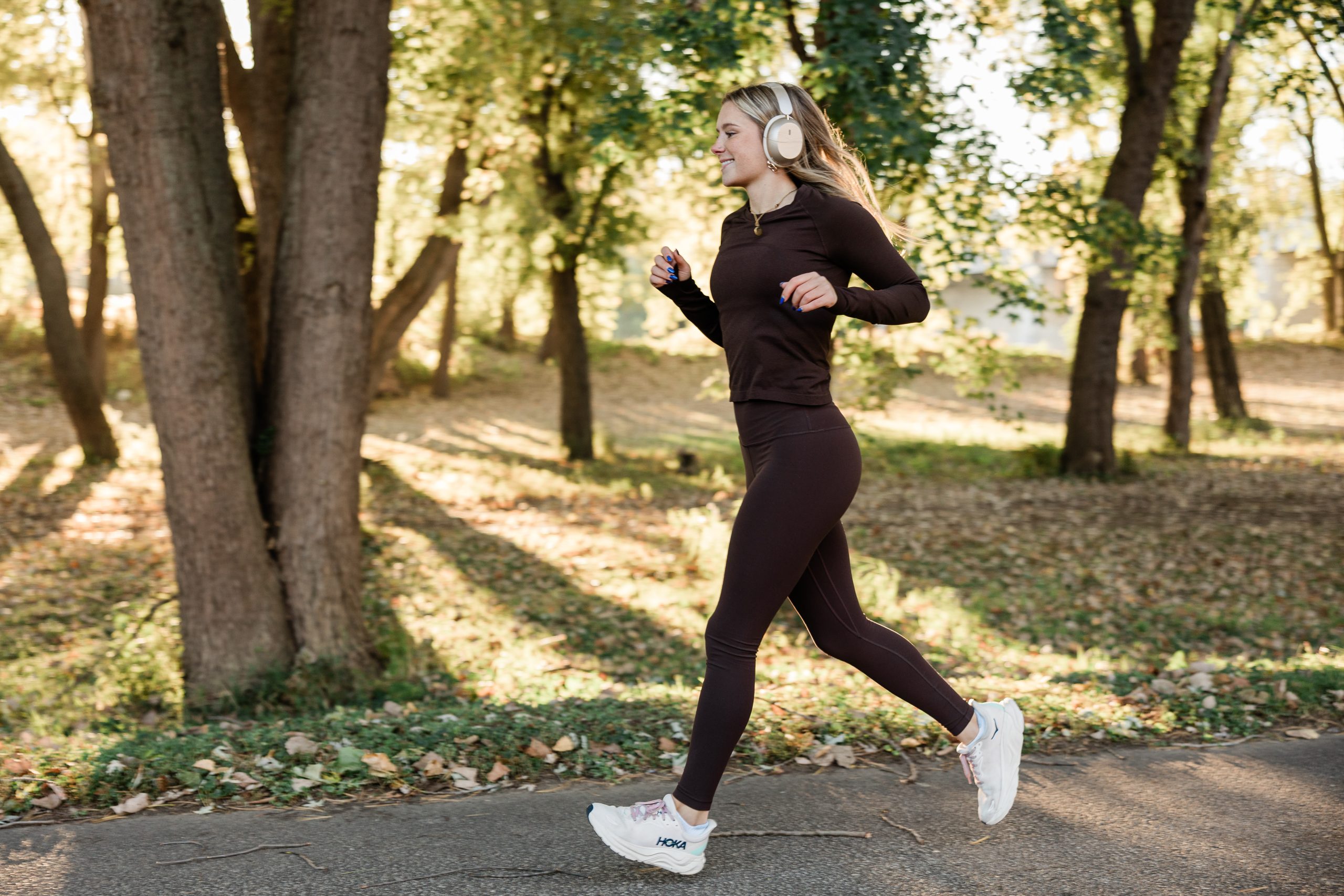Purdue student running on a trail near campus. 