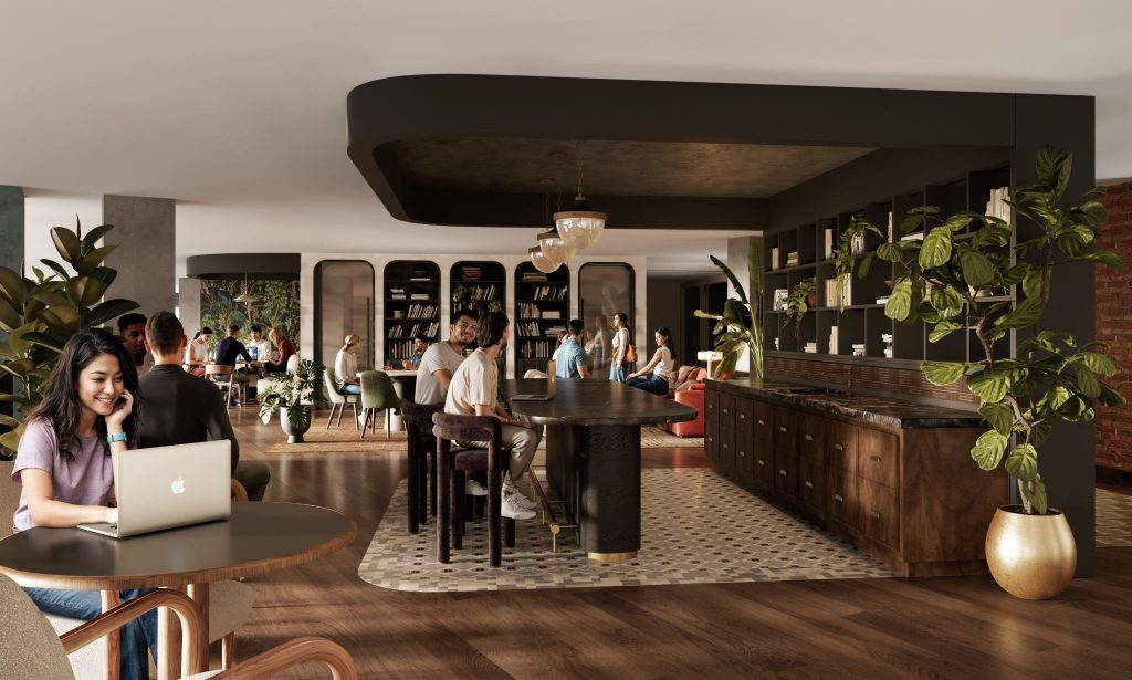 Interior rendering of a shared study area at Rambler