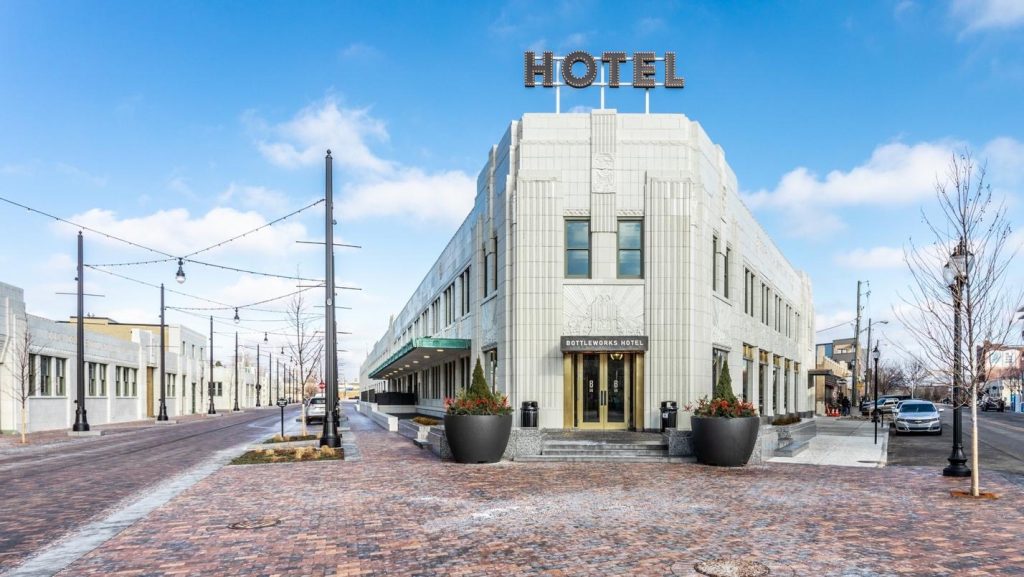 Exterior view of Bottleworks Hotel in Indianapolis.
