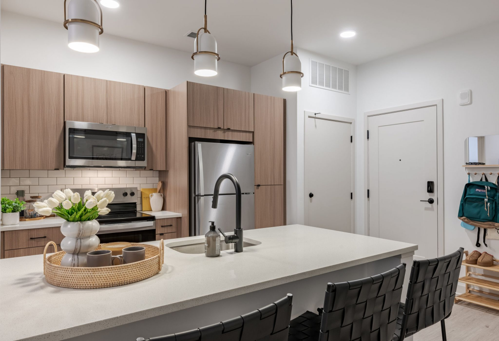 Model unit kitchen at Verve West Lafayette