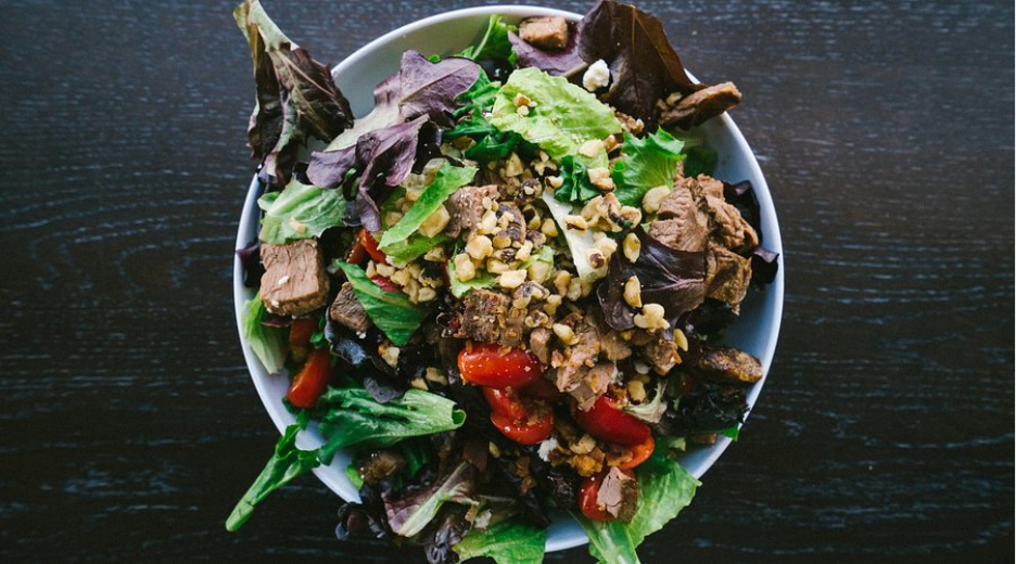 A grain bowl with vegetables and grilled protein from CoreLife Eatery. 
