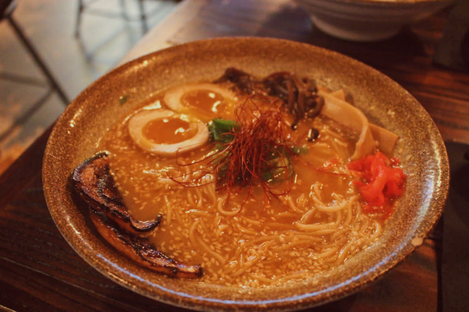 A bowl of ramen with vegetables and protein in West Lafayette. 